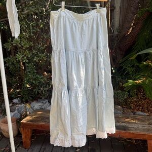 Vintage Blue Skirt with Eyelet Hem